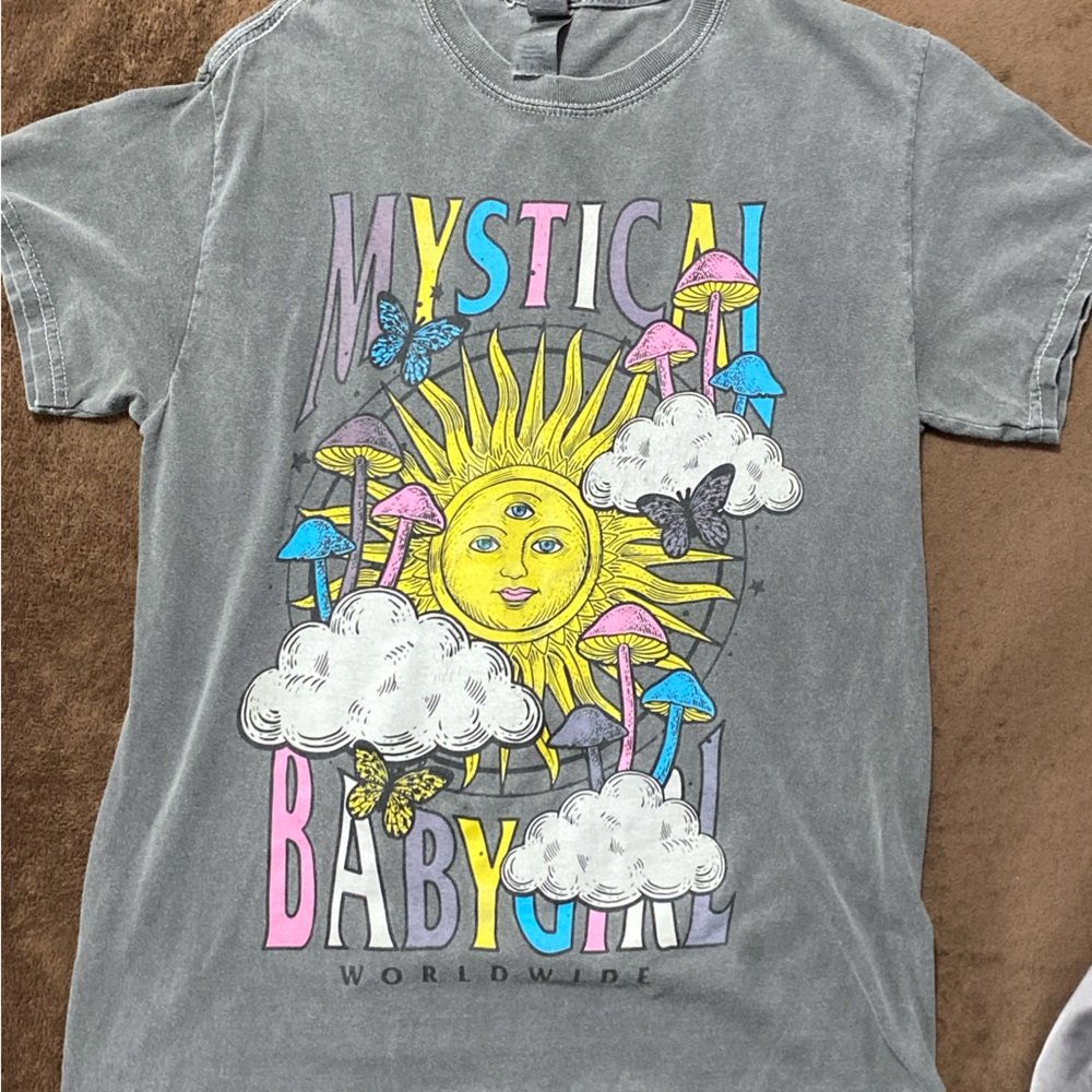 Graphic T-shirt, from rule 21. Size small, darkish grey color